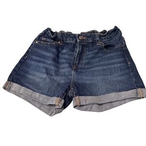 Wonder Nation Denim Shorts Cuffed Dark Wash Adjustable Waist Girls Size 14